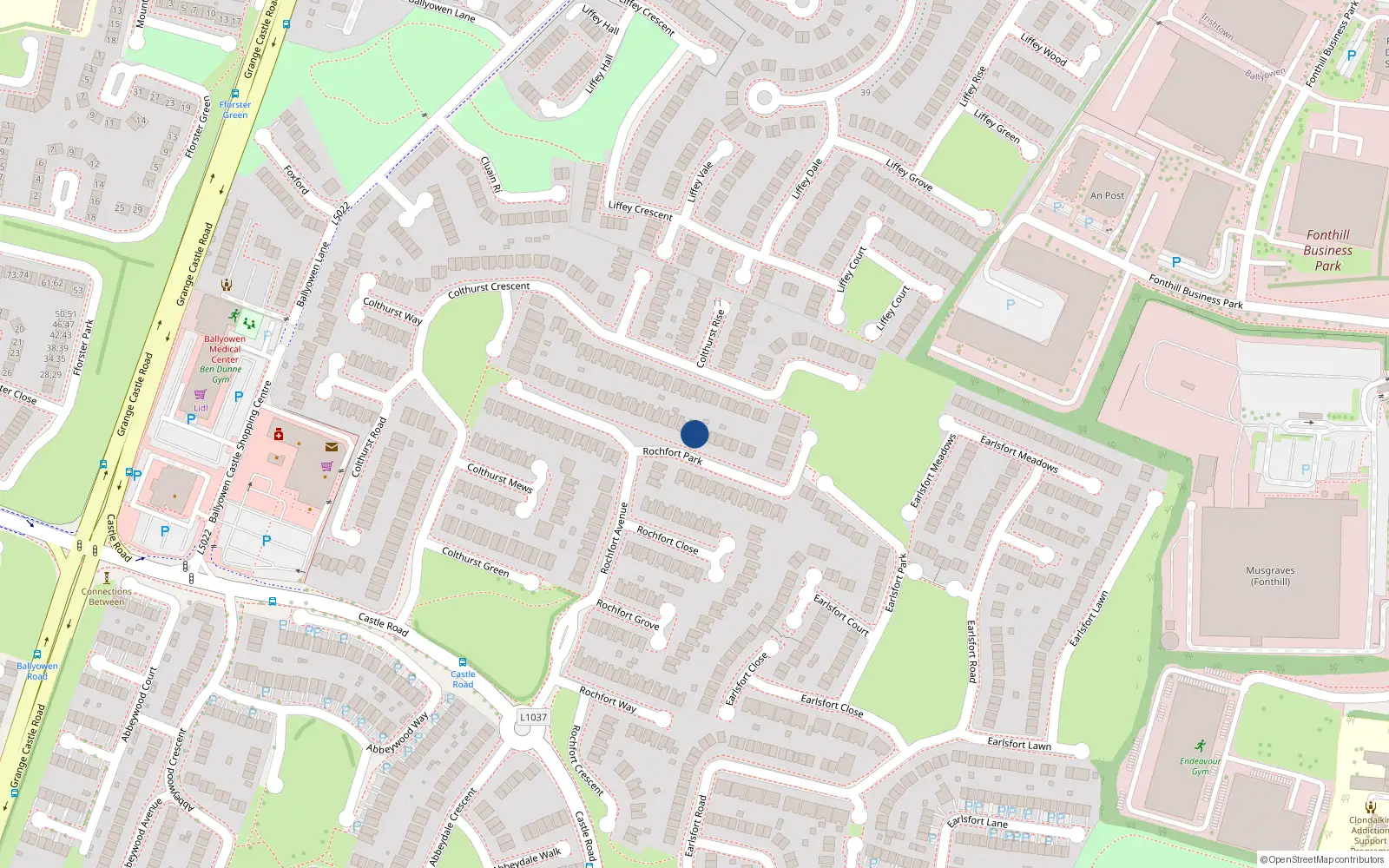 Overhead map showing the location of 42 Rochfort Park, Lucan