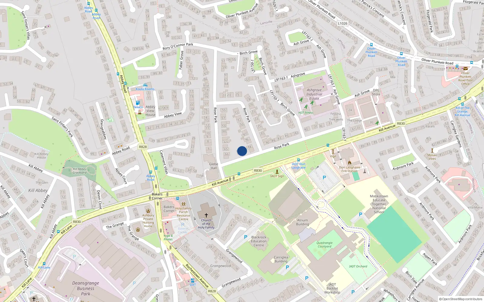 Overhead map showing the location of 42 Rose Park, Dun Laoghaire