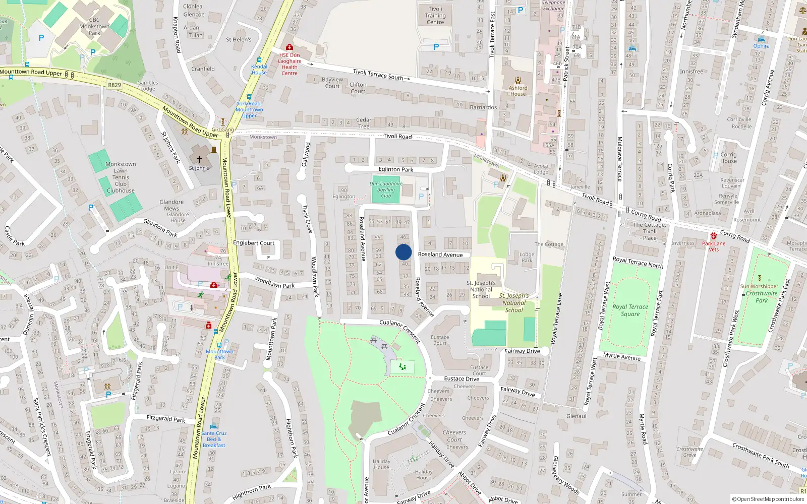 Overhead map showing the location of 42 Roseland Avenue, Cualanor