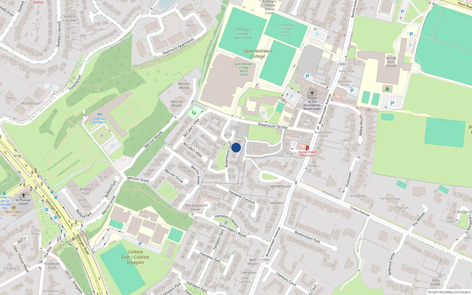 Overhead map showing the location of 42 Rosemount Court, Rosemount Terrace, Blackrock