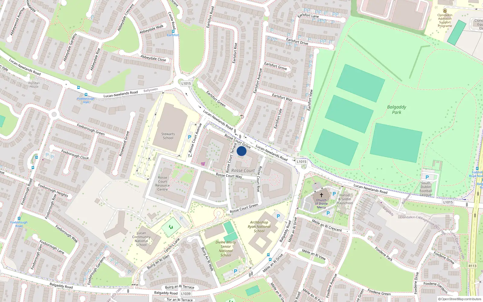 Overhead map showing the location of 42 Rosse Court Terrace, Lucan