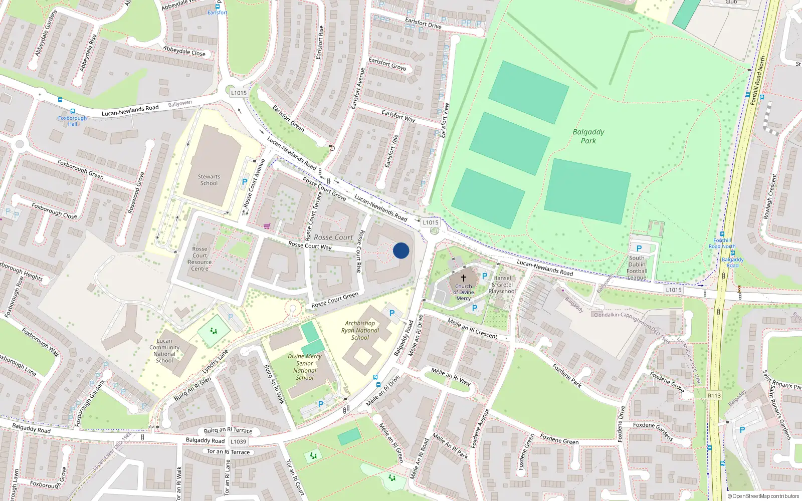 Overhead map showing the location of 42 Rosse Court Heights, Balgaddy Road, Lucan