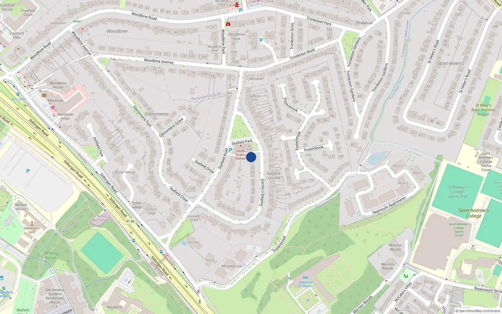 Overhead map showing the location of 42 Seafield Crescent, Blackrock, Dublin