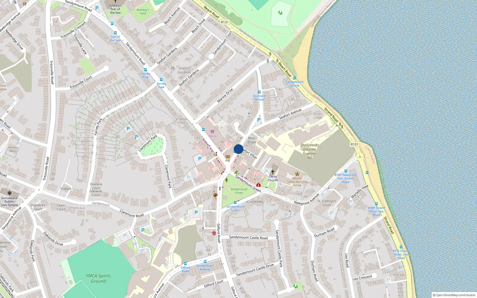 Overhead map showing the location of 42 Seafort Avenue, Sandymount
