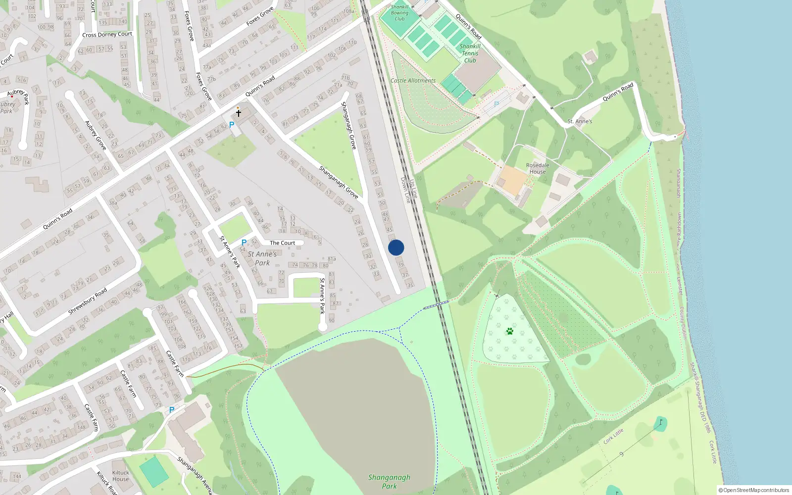Overhead map showing the location of 42 Shanganagh Grove, Shankill