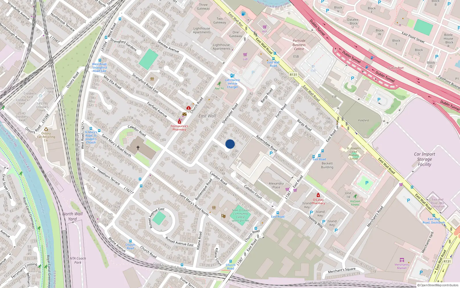 Overhead map showing the location of 42 Shelmalier Road, Dublin 3