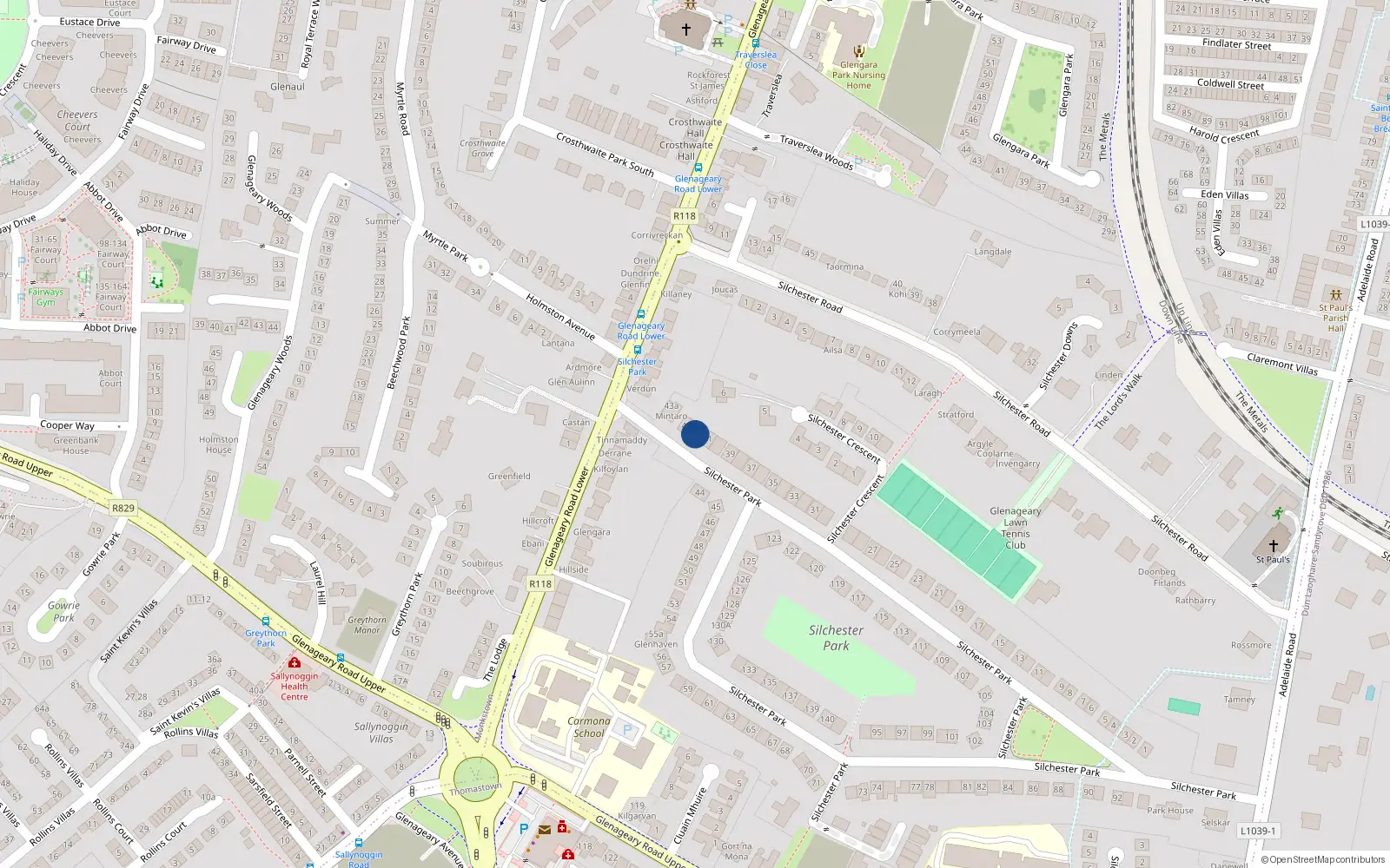 Overhead map showing the location of 42 Silchester Park, Dublin