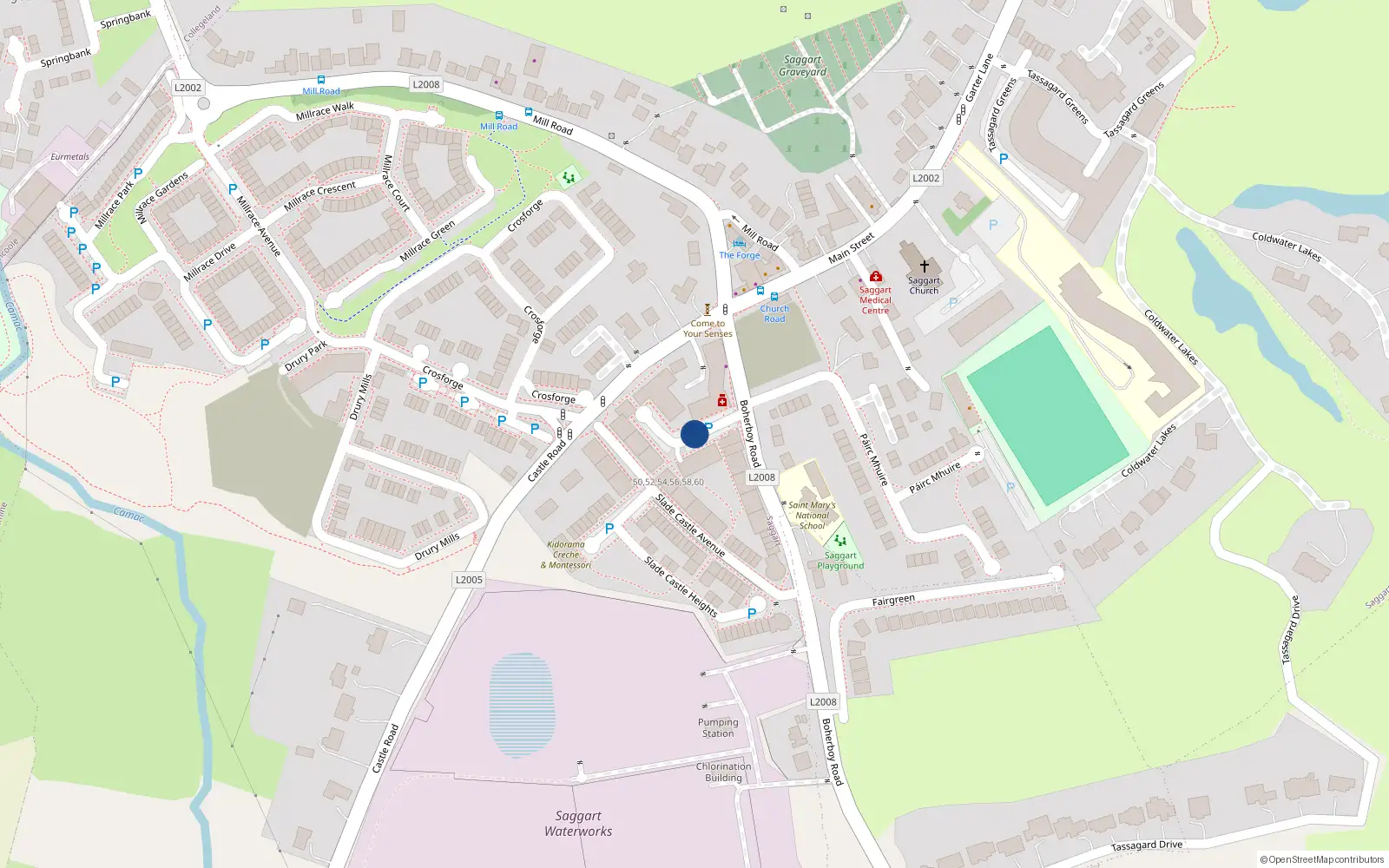 Overhead map showing the location of 42 Slade Castle Court, Saggart
