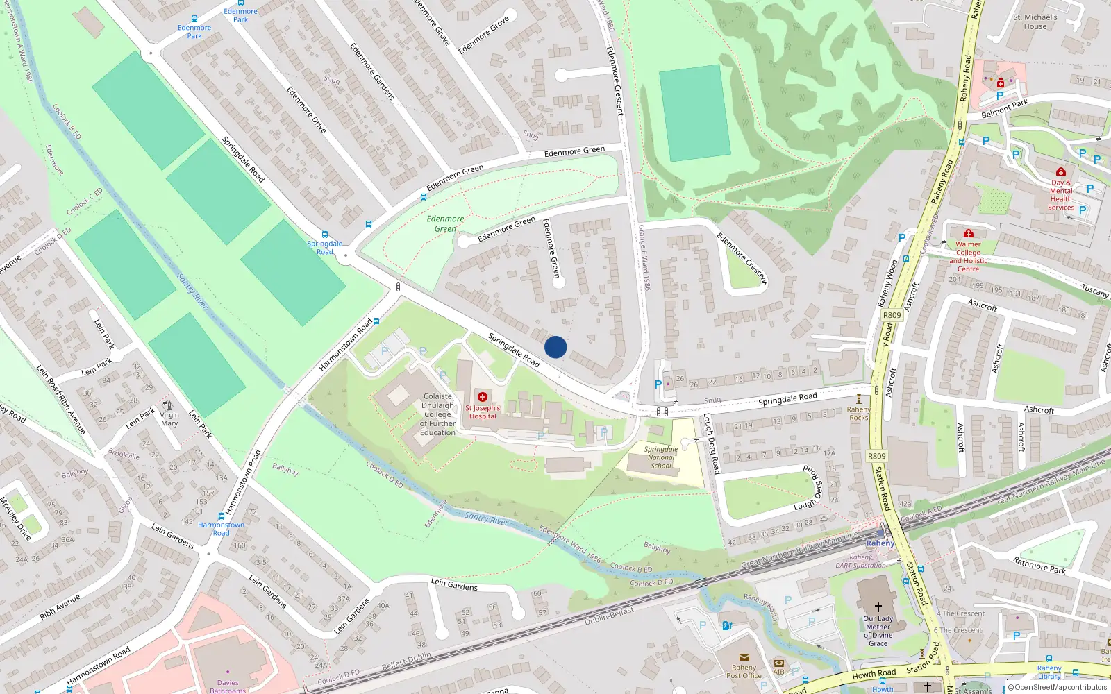 Overhead map showing the location of 42 Springdale Road, Raheny, Dublin 5