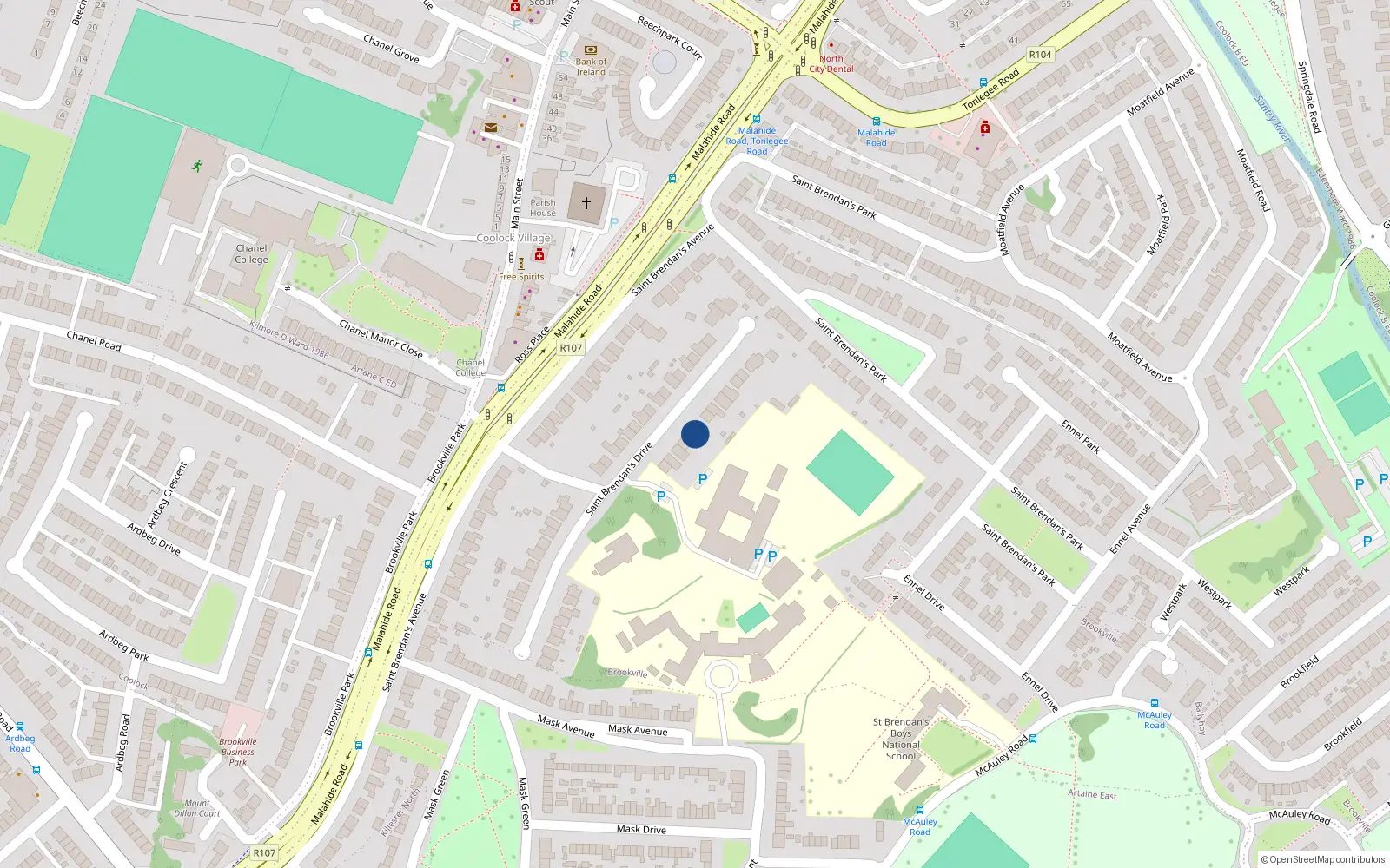 Overhead map showing the location of 42 St Brendans Drive, Coolock, Dublin 5