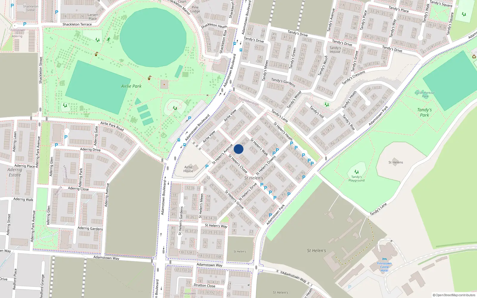 Overhead map showing the location of 42 Saint Helen's Avenue, Lucan