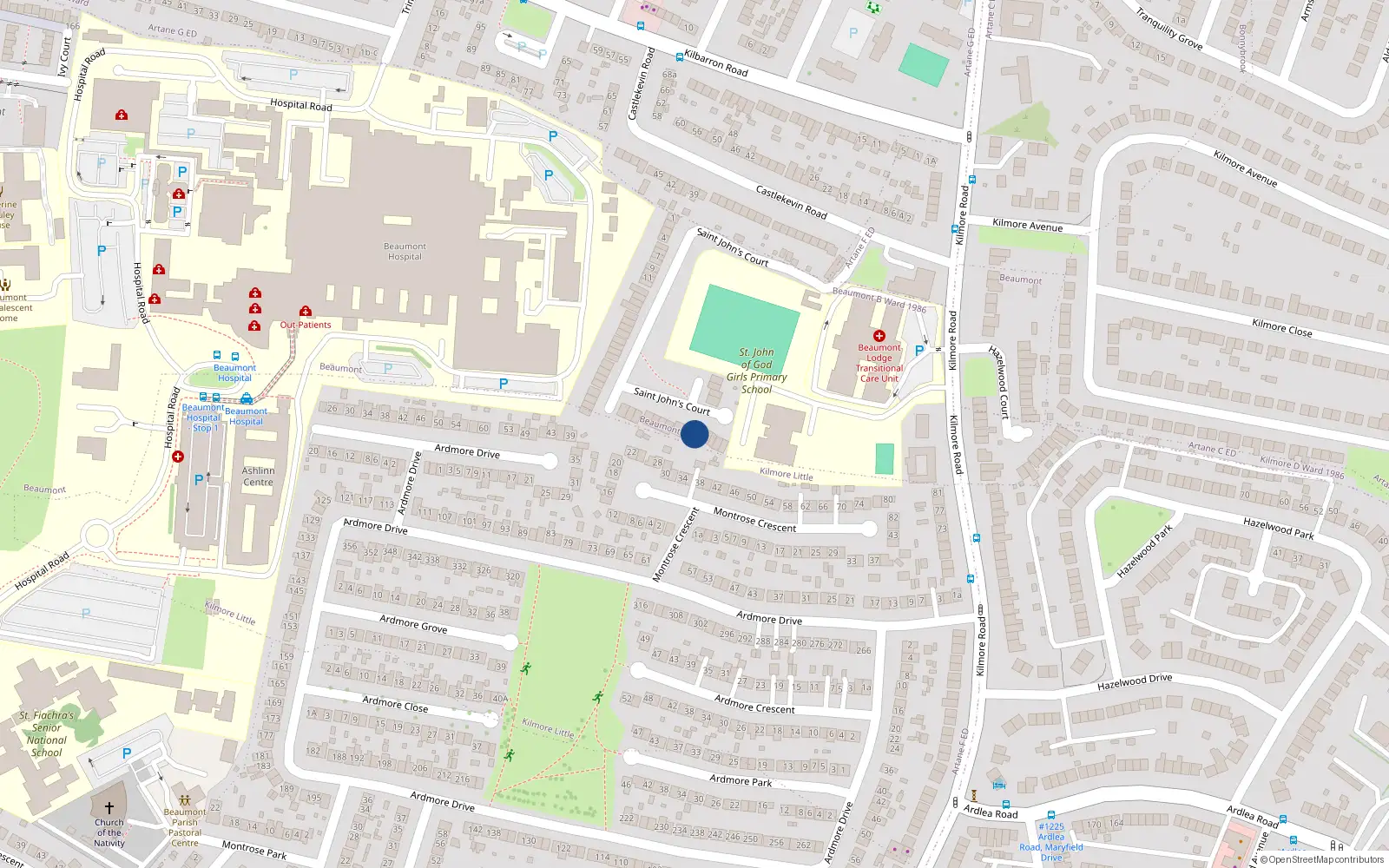 Overhead map showing the location of 42 St Johns Court, Artane, Dublin 5