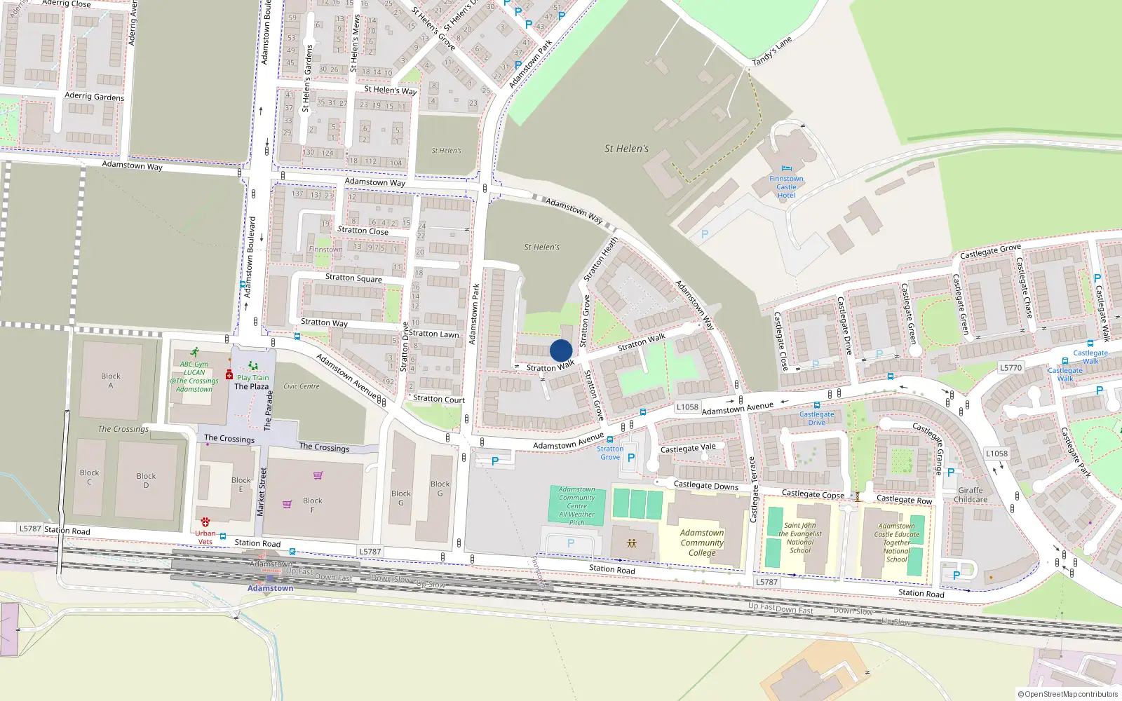 Overhead map showing the location of 42 Strattan Walk, Adamstown Square, Adamstown