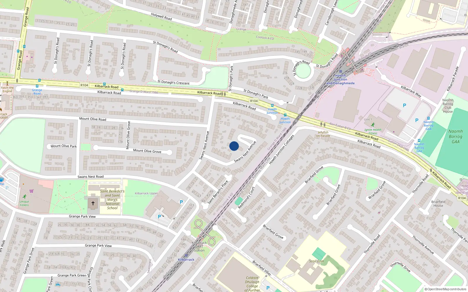 Overhead map showing the location of 42 Swans Nest Avenue, Dublin 5