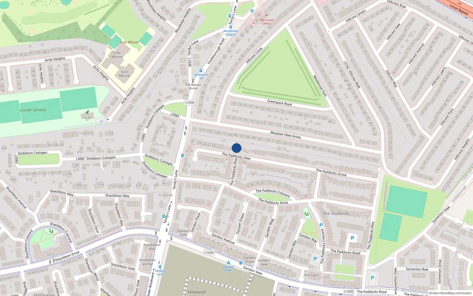 Overhead map showing the location of 42 The Paddocks View, Lucan