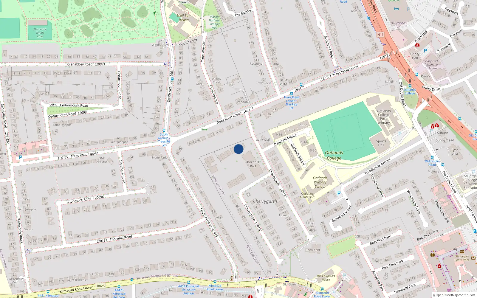 Overhead map showing the location of 42 Thornhill Oaks, Blackrock