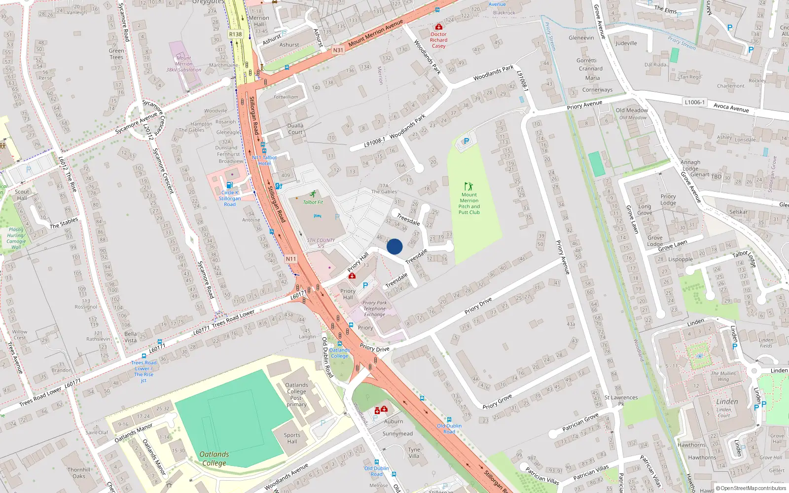 Overhead map showing the location of 42 Treesdale, Dublin