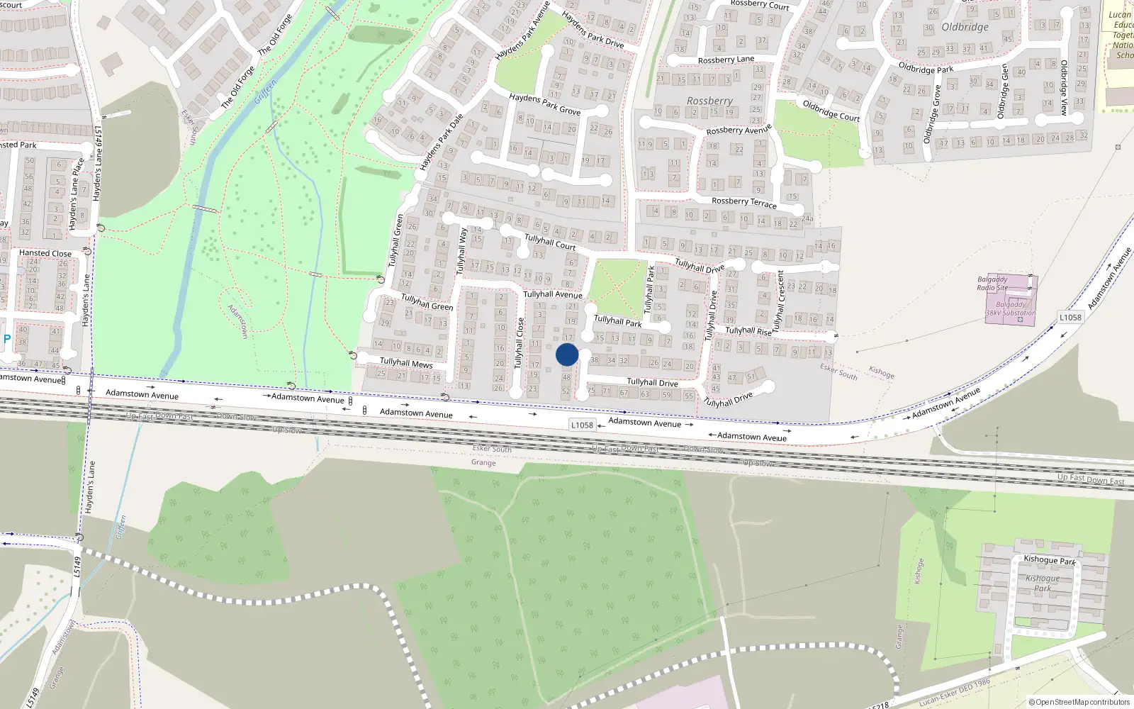 Overhead map showing the location of 42 Tullyhall Drive, Lucan