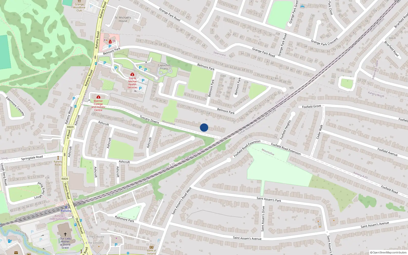 Overhead map showing the location of 42 Tuscany Downs, Dublin 5