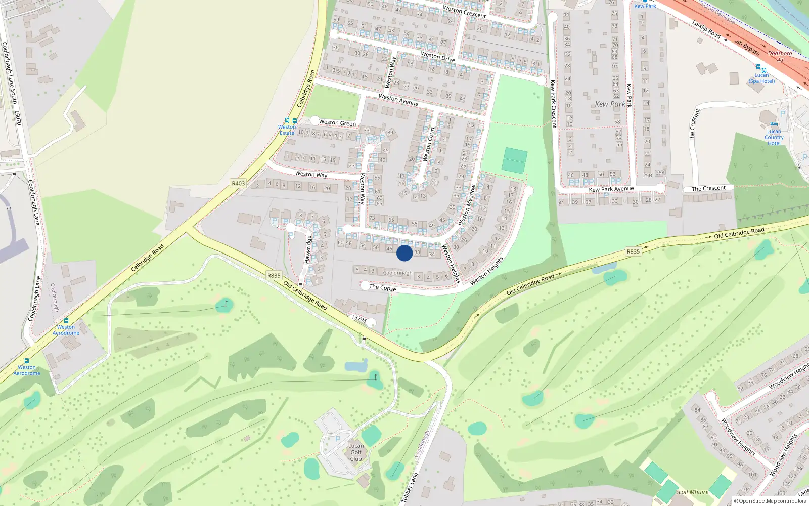 Overhead map showing the location of 42 Weston Meadow, Lucan