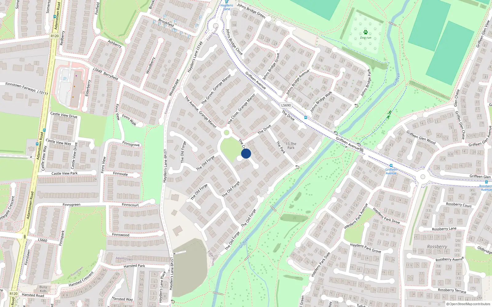 Overhead map showing the location of 42 Westow Crescent, Weston Park, Lucan