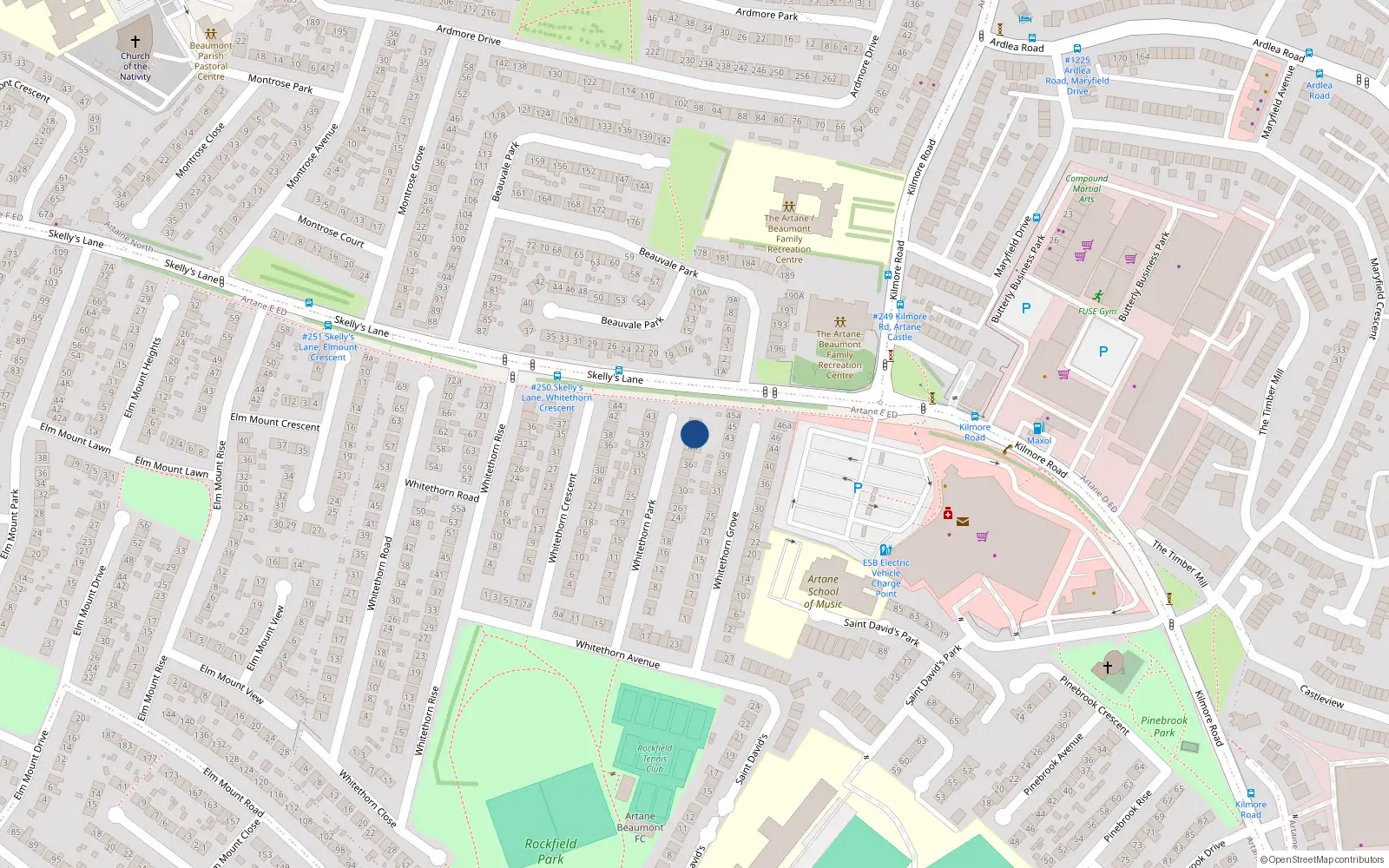Overhead map showing the location of 42 Whitethorn Park, Dublin 5
