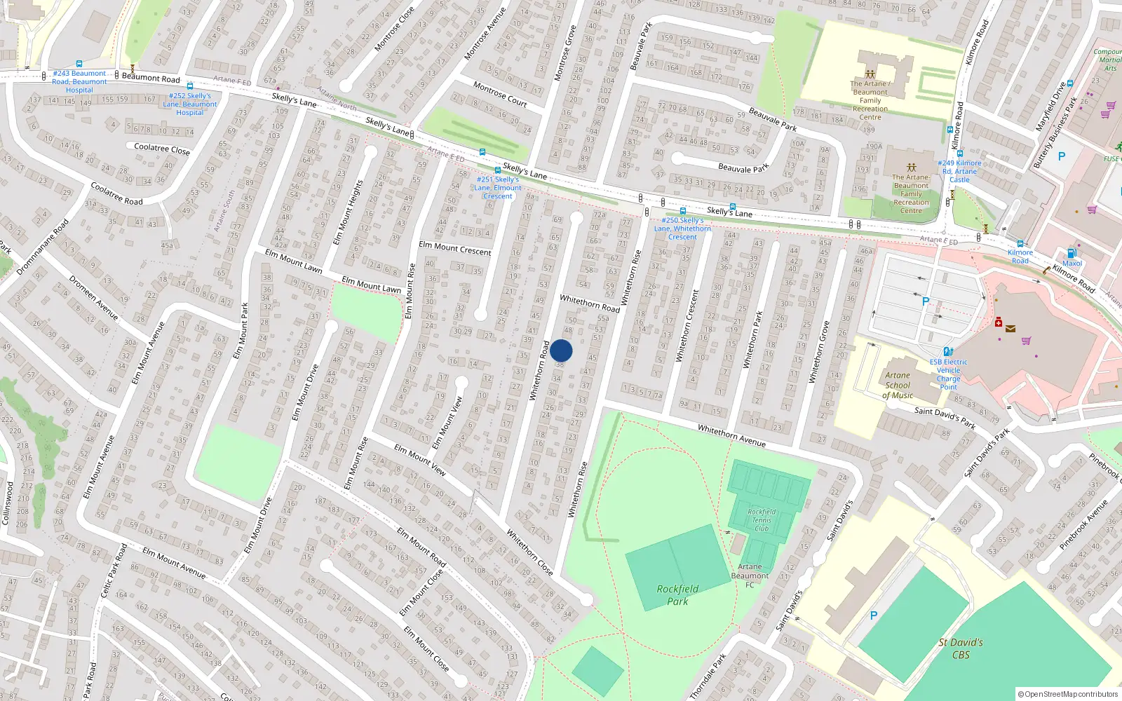 Overhead map showing the location of 42 Whitethorn Road, Artane, Dublin 5