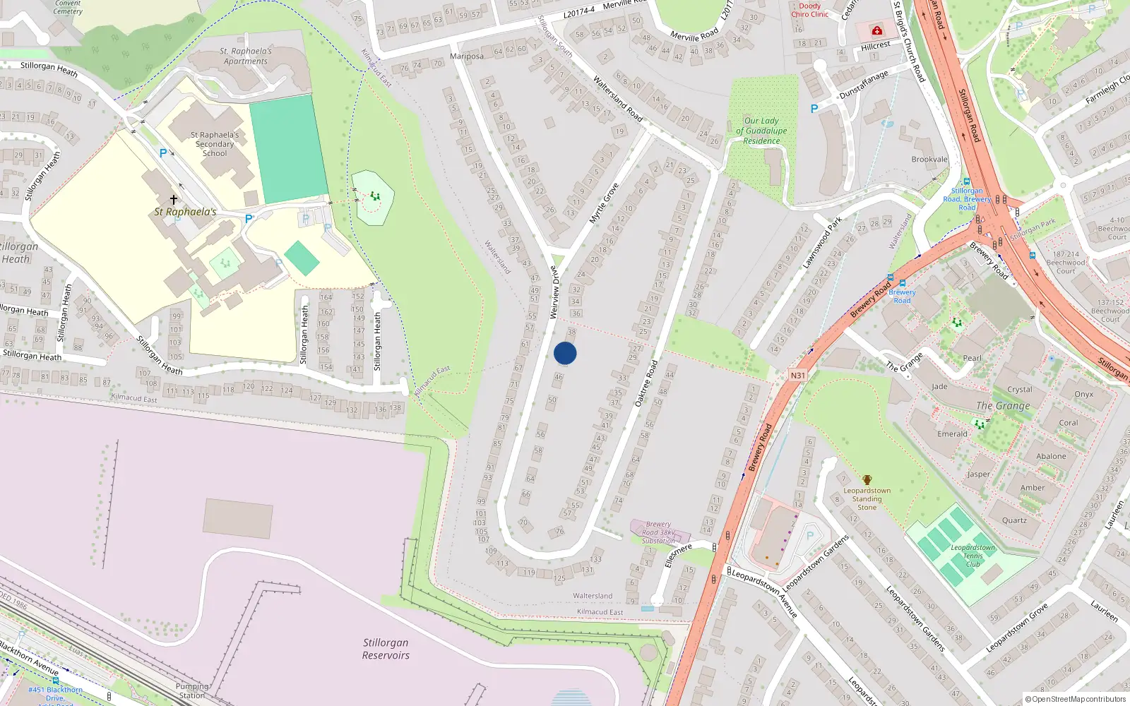 Overhead map showing the location of 42 Wierview Drive, Stillorgan, Dublin