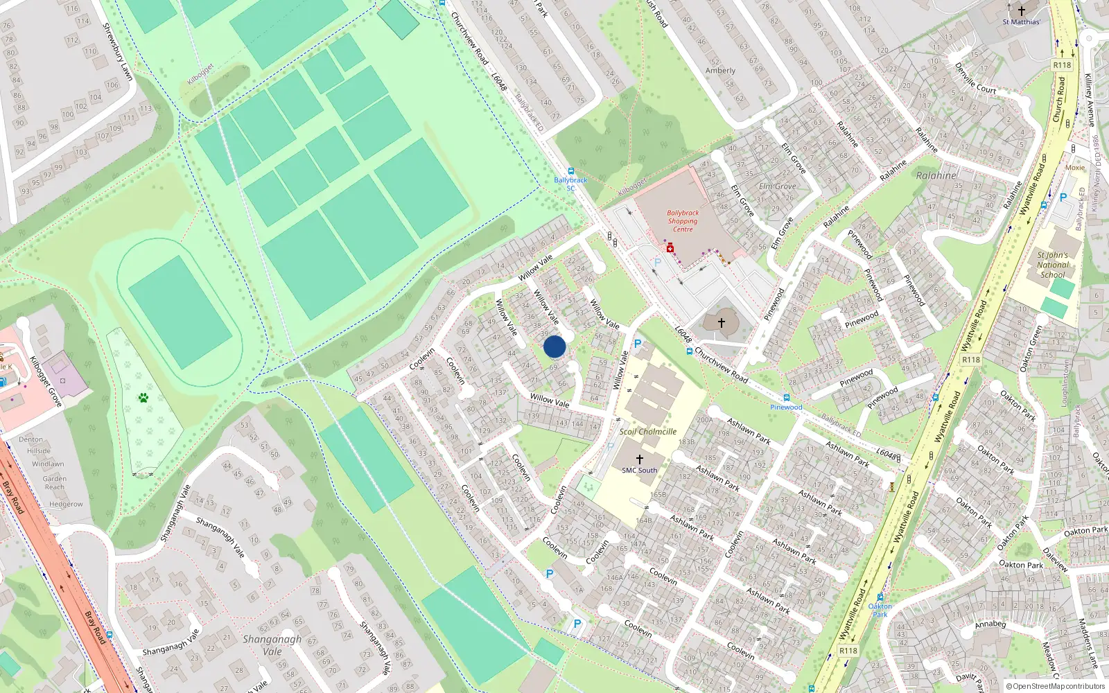 Overhead map showing the location of 42 Willow Vale, Dublin