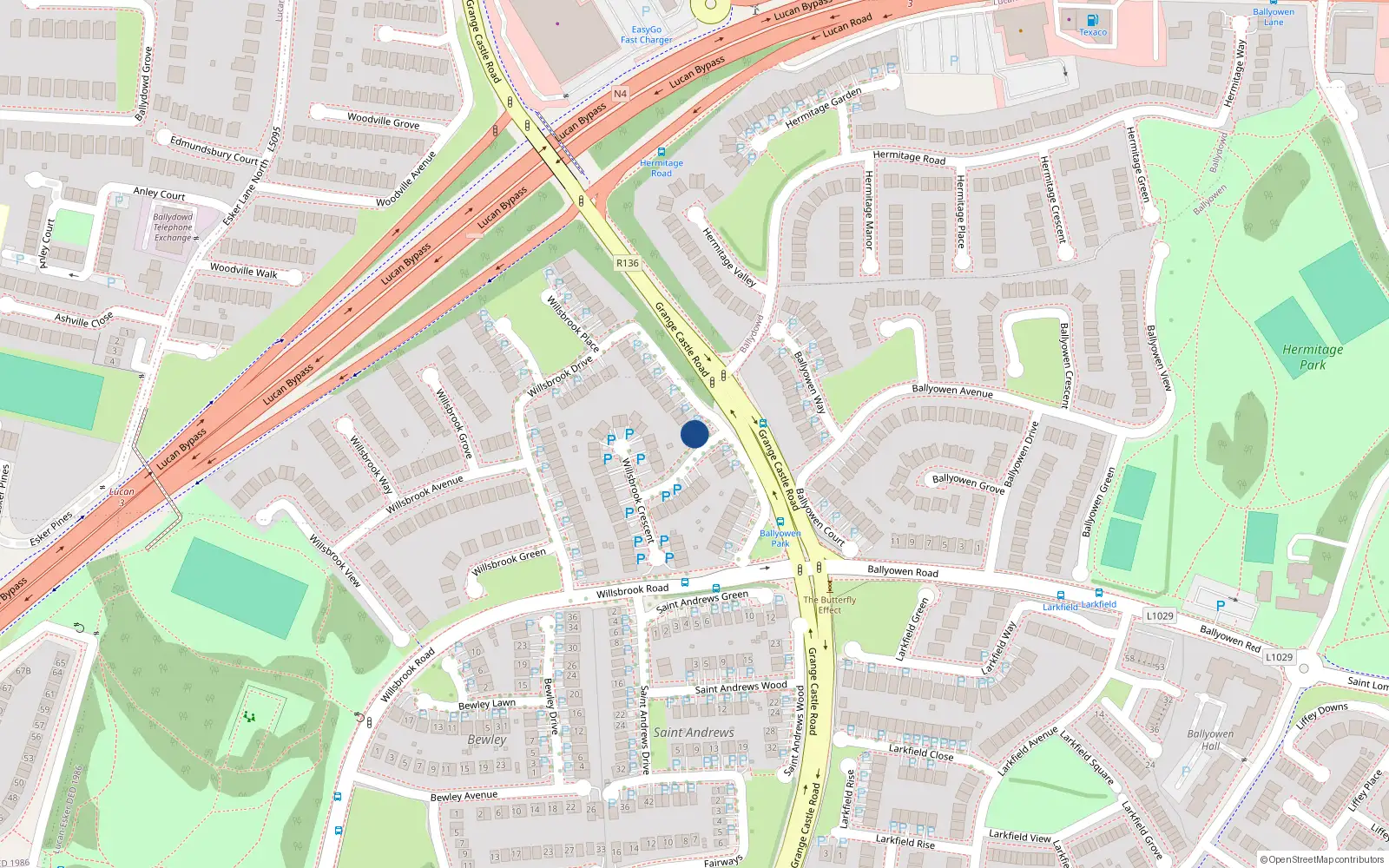 Overhead map showing the location of 42 Willsbrook Drive, Lucan