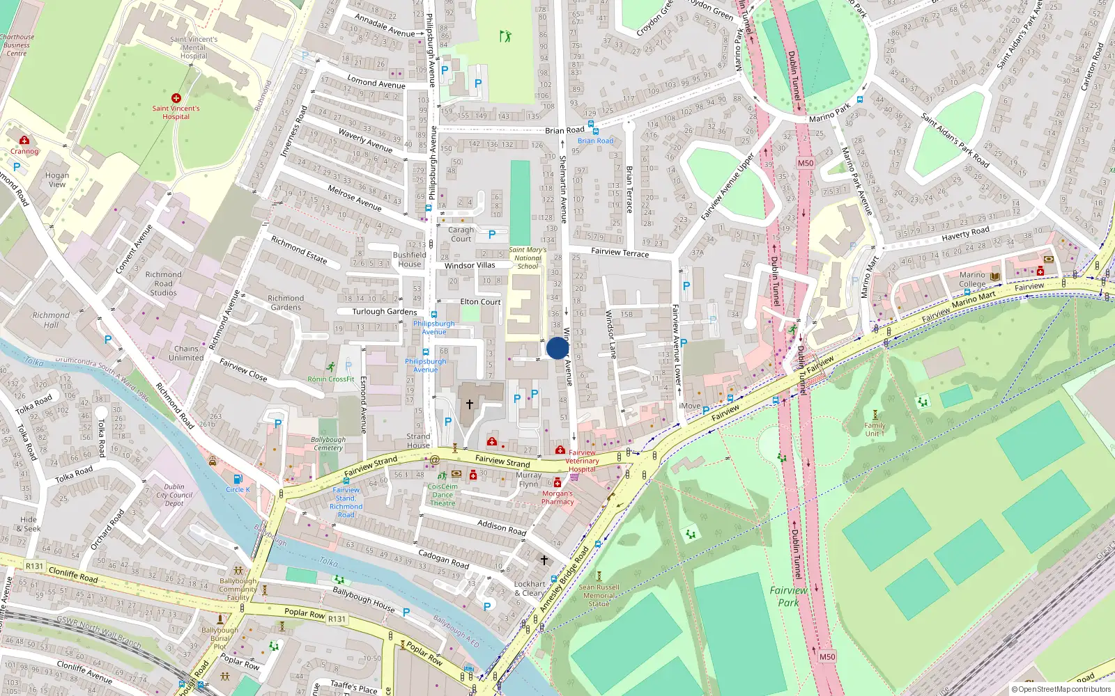 Overhead map showing the location of 42 Windsor Avenue, Dublin 3