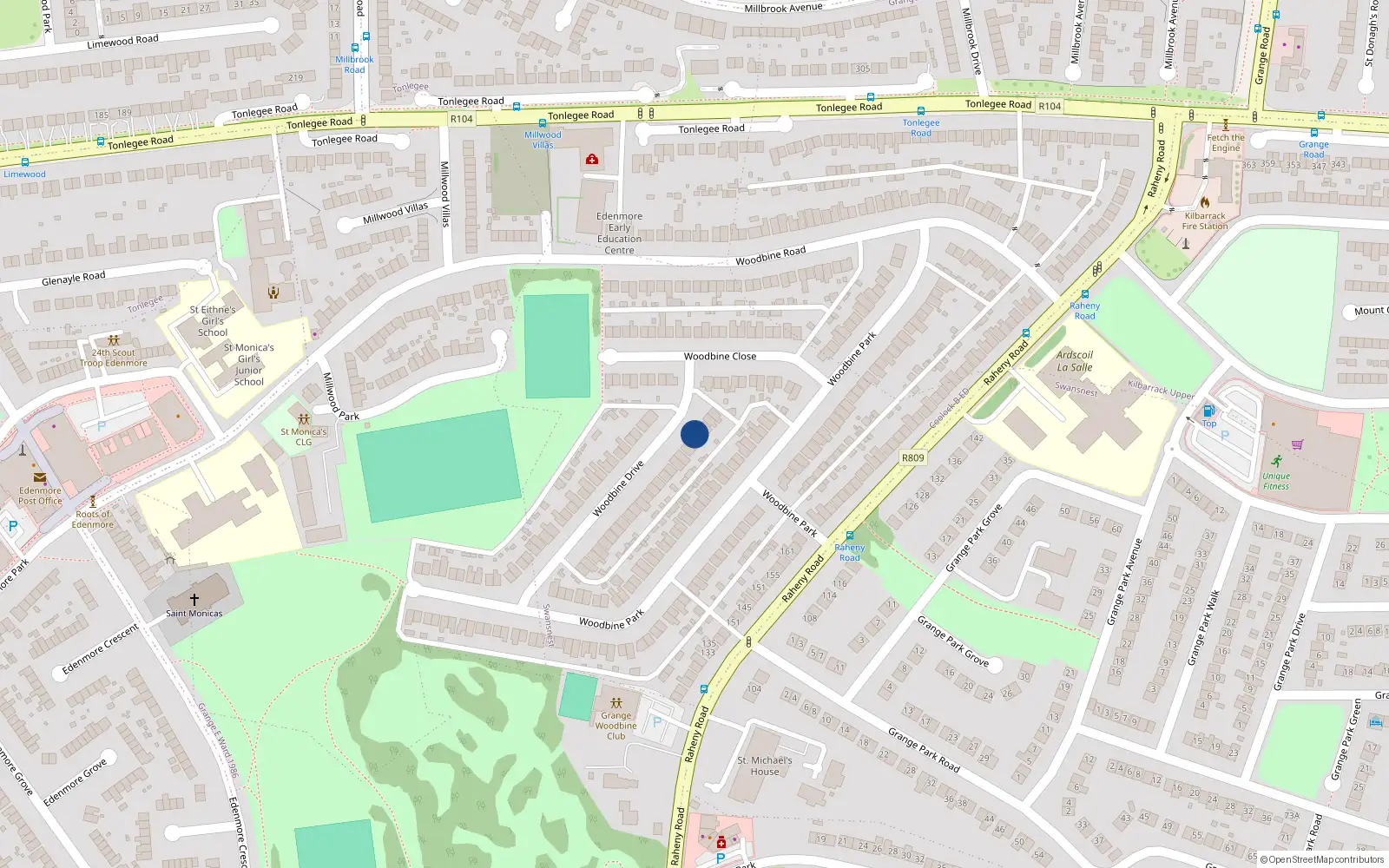Overhead map showing the location of 42 Woodbine Drive, Raheny, Dublin 5