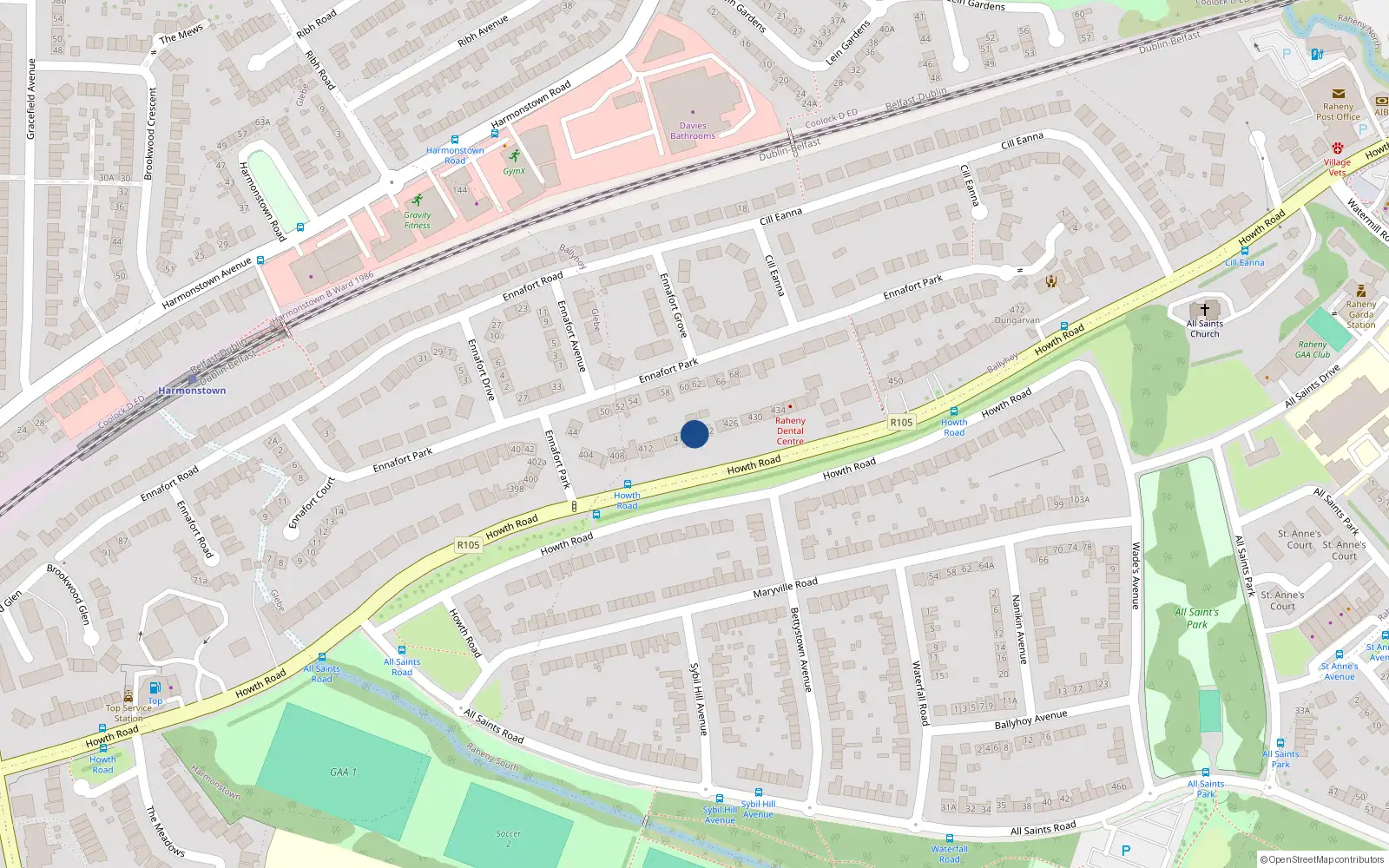 Overhead map showing the location of 420 Howth Road, Raheny, Dublin 5