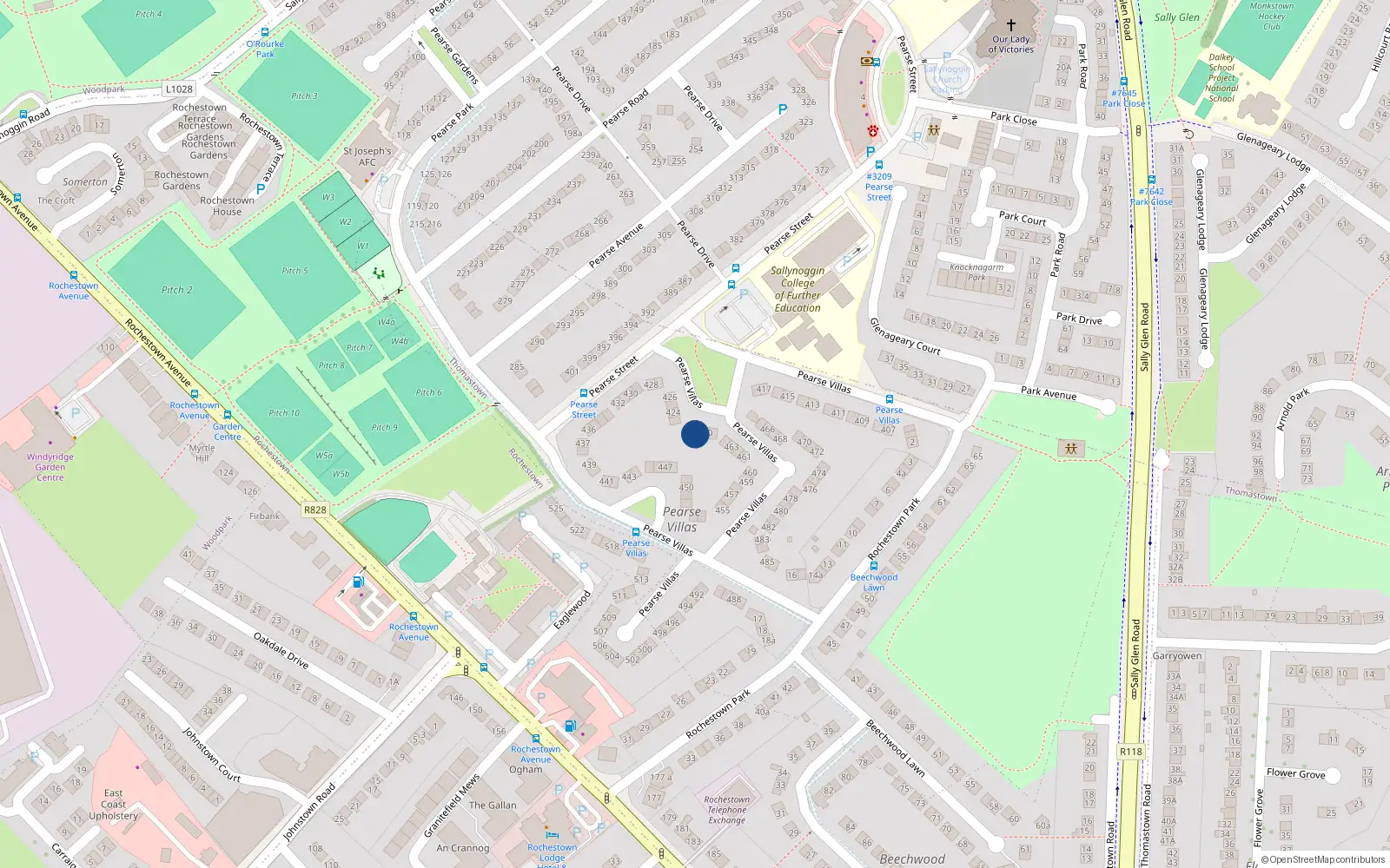 Overhead map showing the location of 421 Pearse Villas, Sallynoggin, Dublin