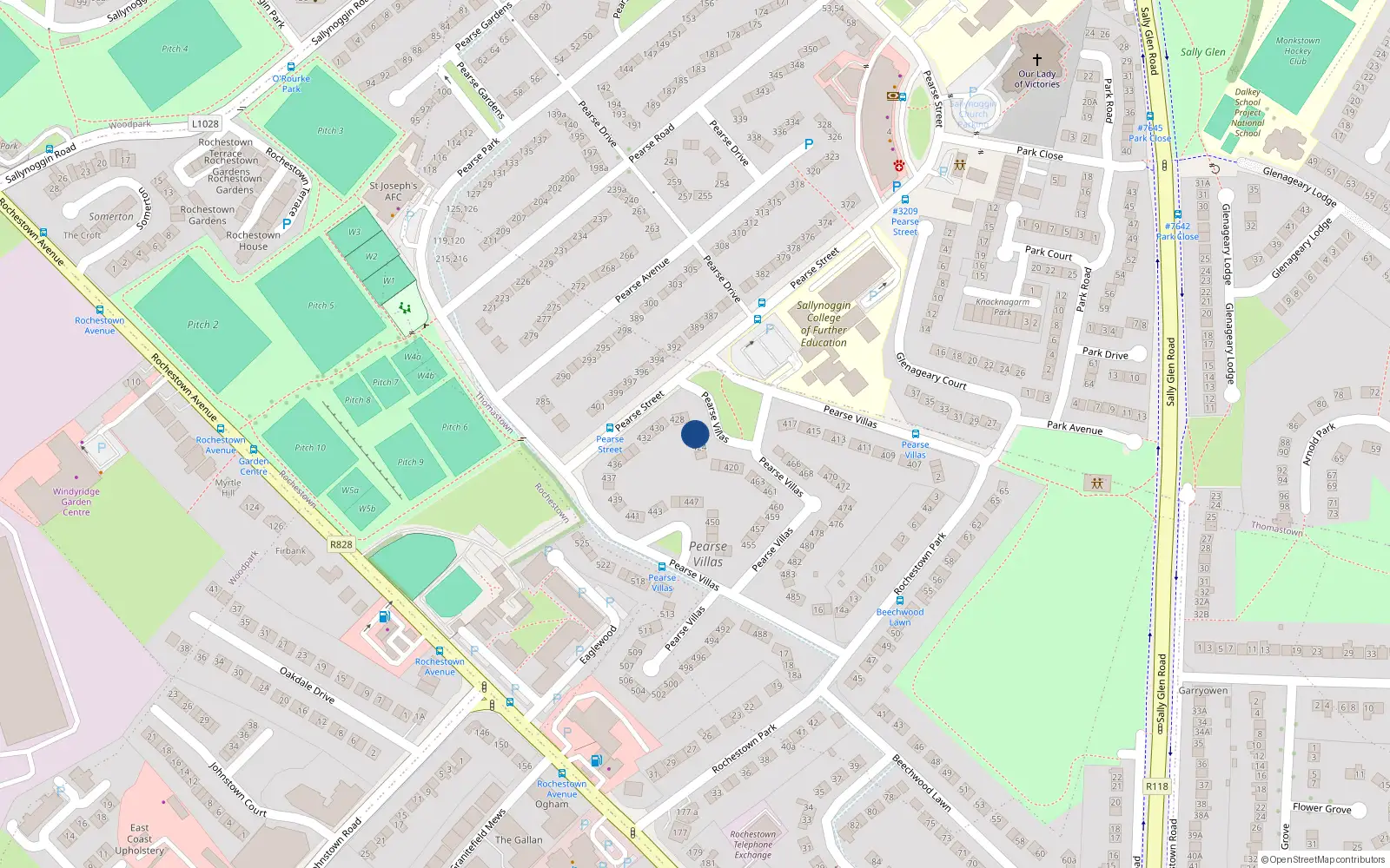 Overhead map showing the location of 426 Pearse Villas, Sallynoggin