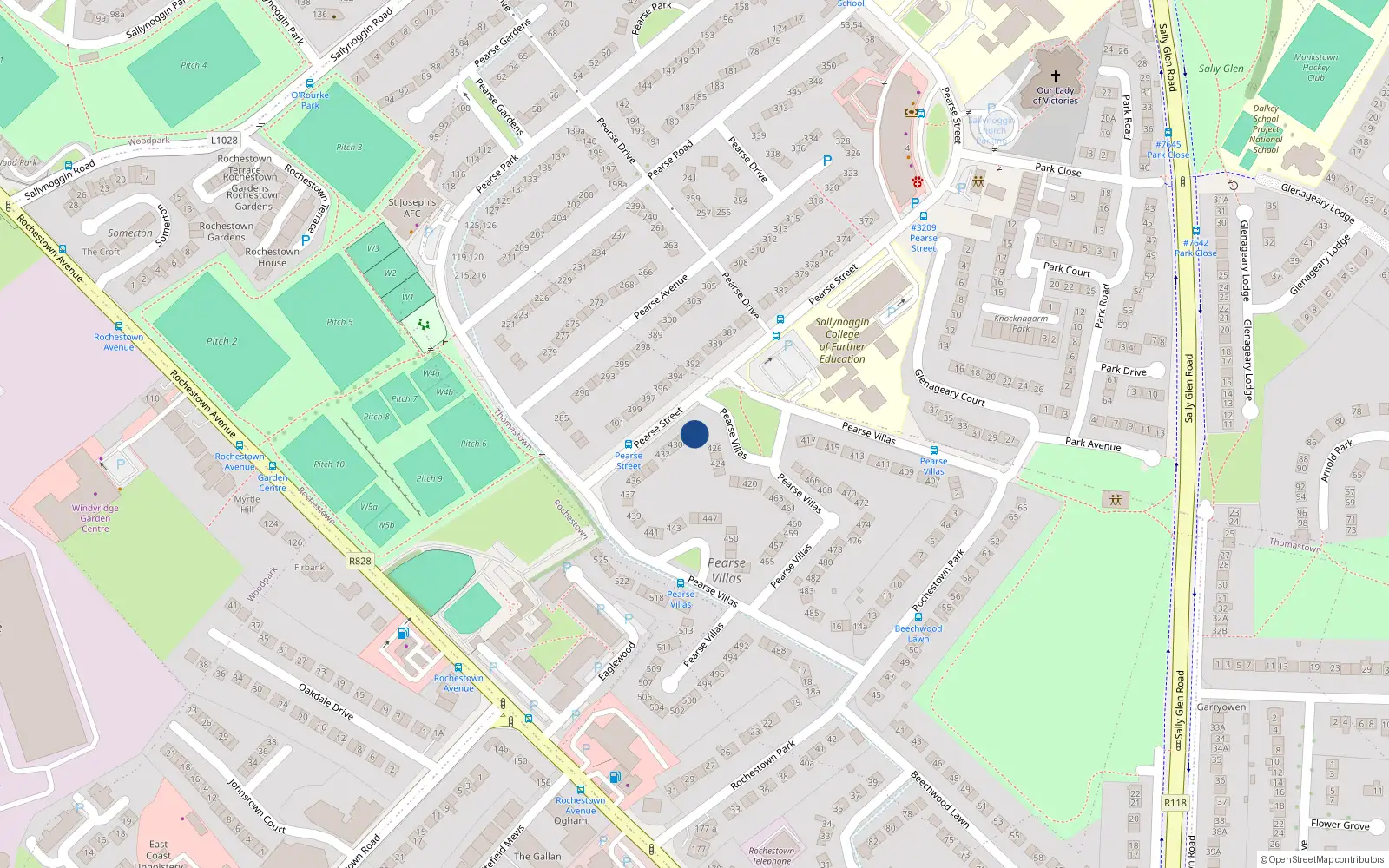 Overhead map showing the location of 428 Pearse Villas, Sallynoggin