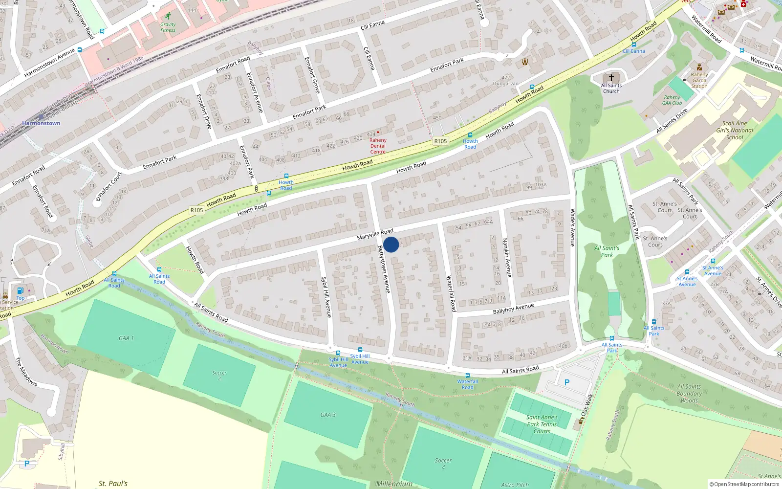 Overhead map showing the location of 42A Maryville Road, Dublin 5