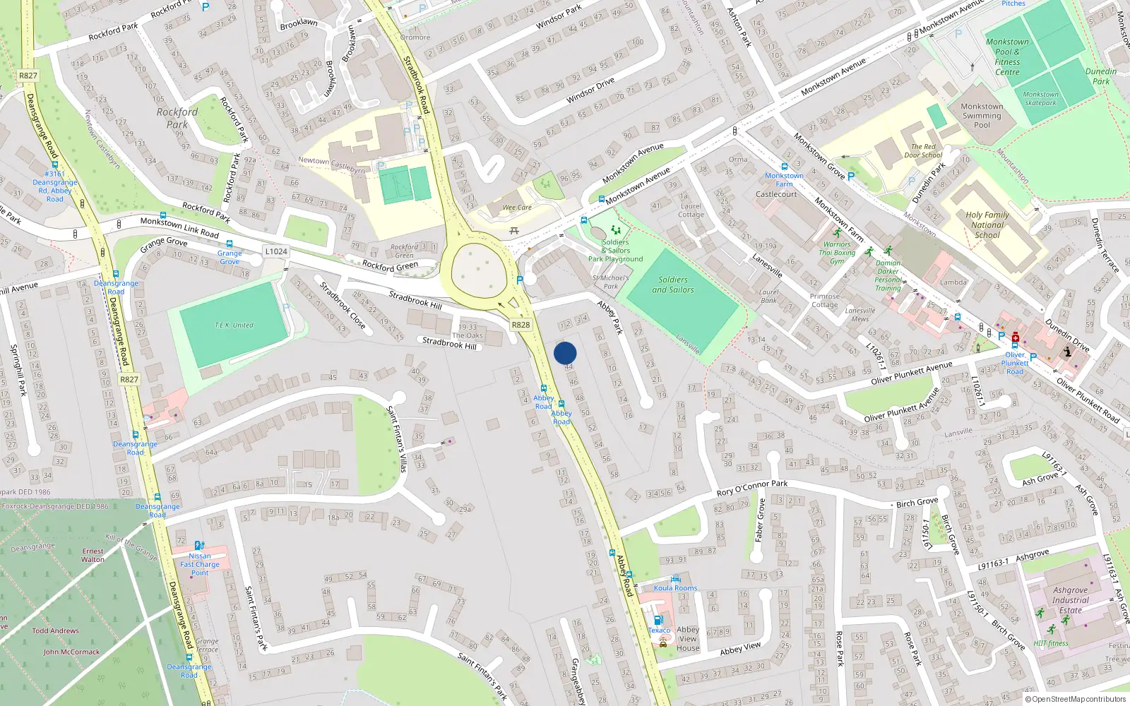 Overhead map showing the location of 43 Abbey Road, Monkstown