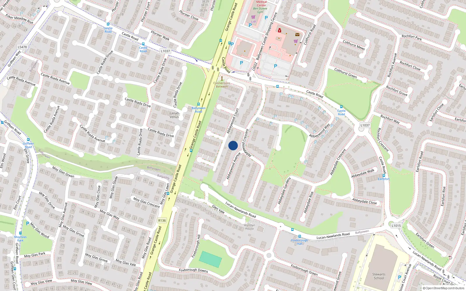 Overhead map showing the location of 43 Abbeywood Avenue, Lucan, Dublin