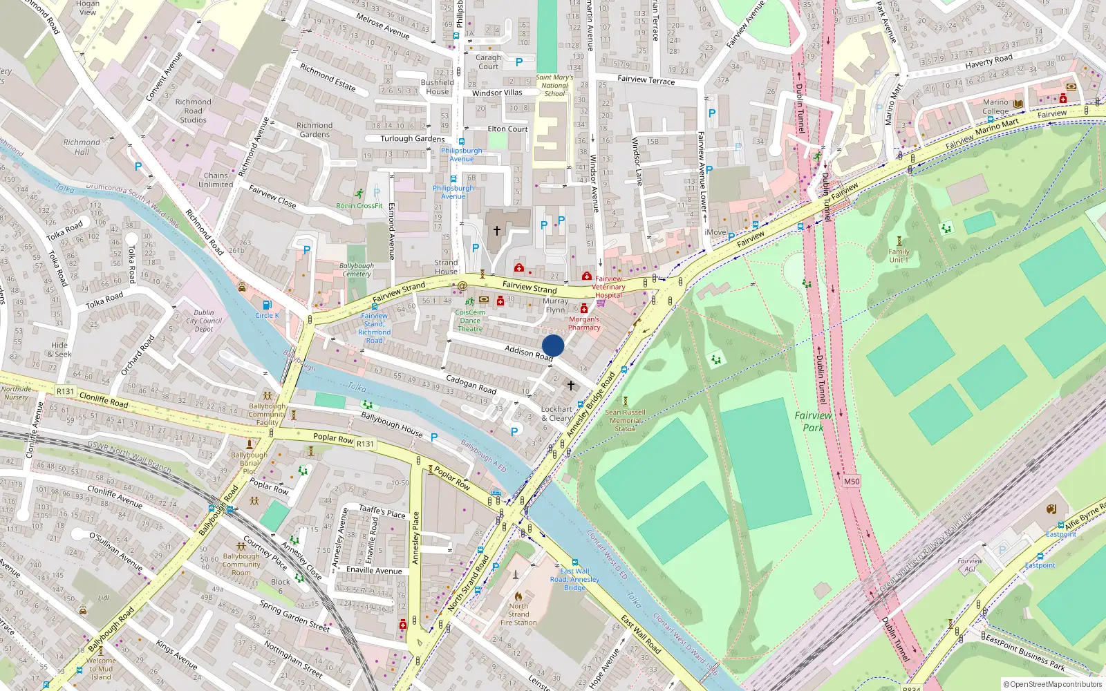 Overhead map showing the location of 43 Addison Road, Dublin 3