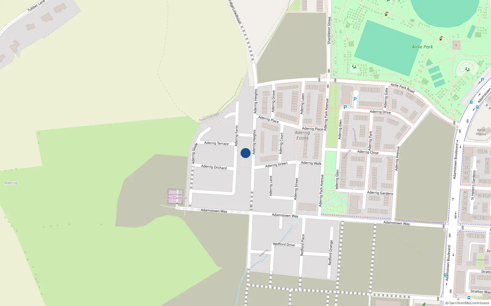 Overhead map showing the location of 43 Aderrig Place, Lucan