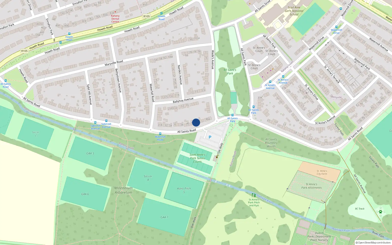 Overhead map showing the location of 43 All Saints Road, Raheny, Dublin 5