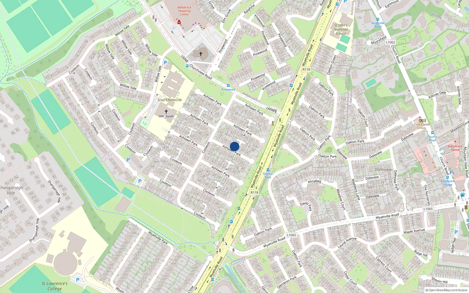 Overhead map showing the location of 43 Ashlawn Park, County Dublin