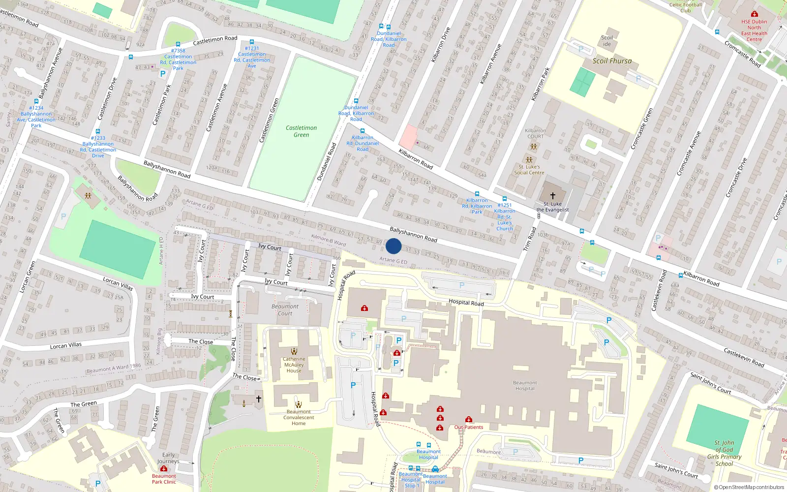 Overhead map showing the location of 43 Ballyshannon Road, Coolock Dublin 5, Dublin