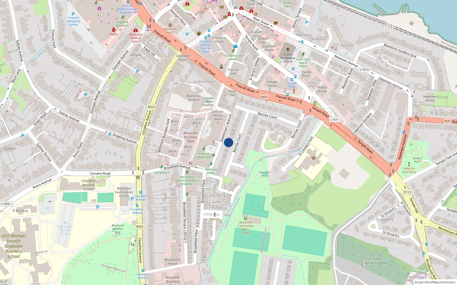 Overhead map showing the location of 43 Barclay Court, Blackrock, Dublin