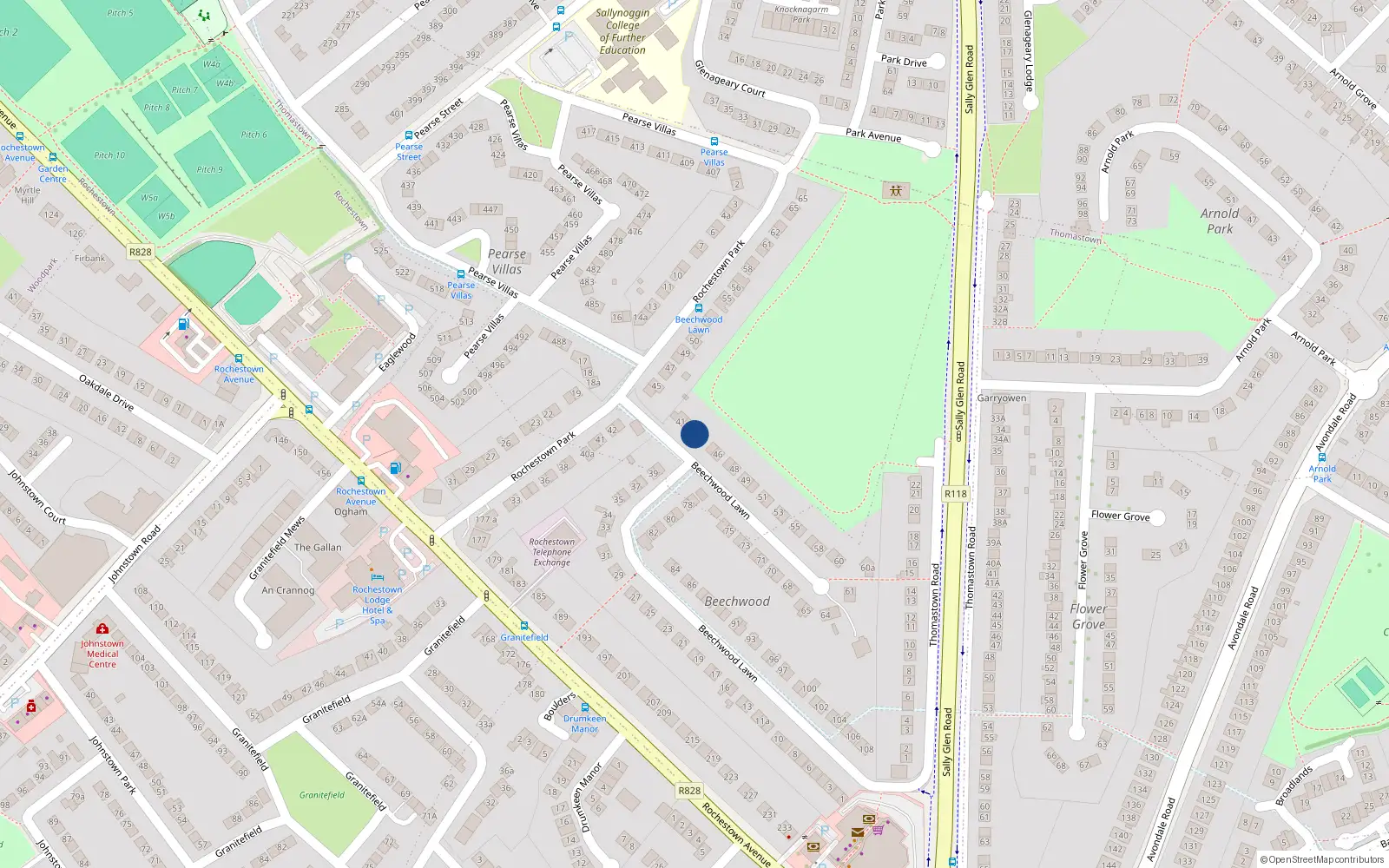 Overhead map showing the location of 43 Beechwood Lawn, Rochestown Avenue, Dun Laoghaire