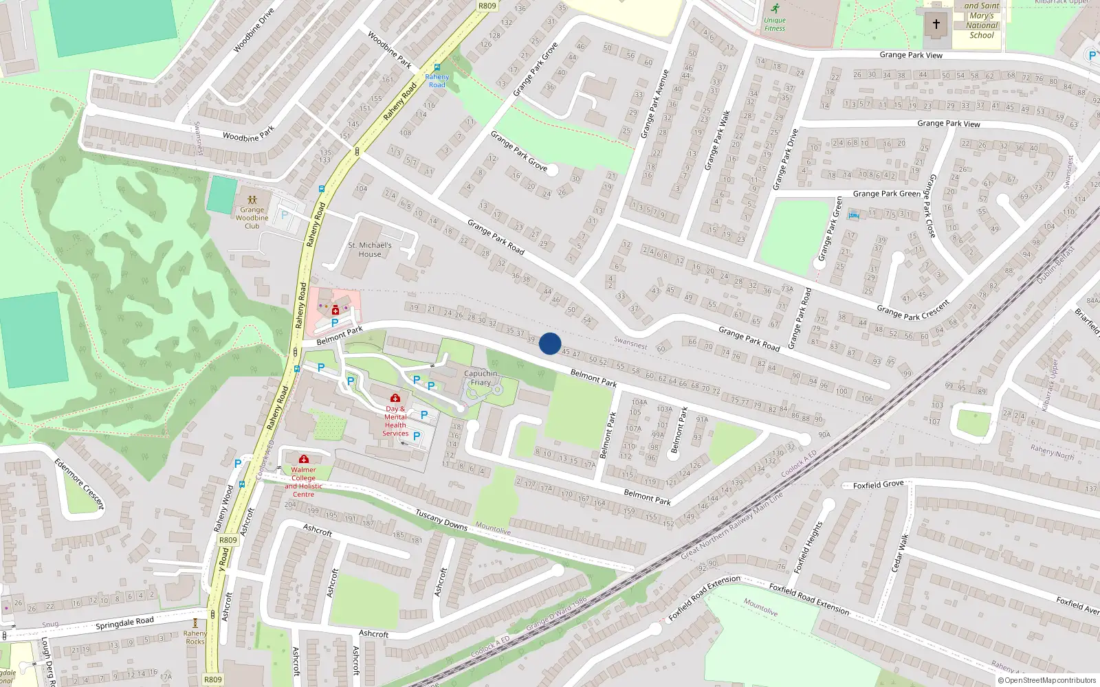 Overhead map showing the location of 43 Belmont Park, Dublin 5