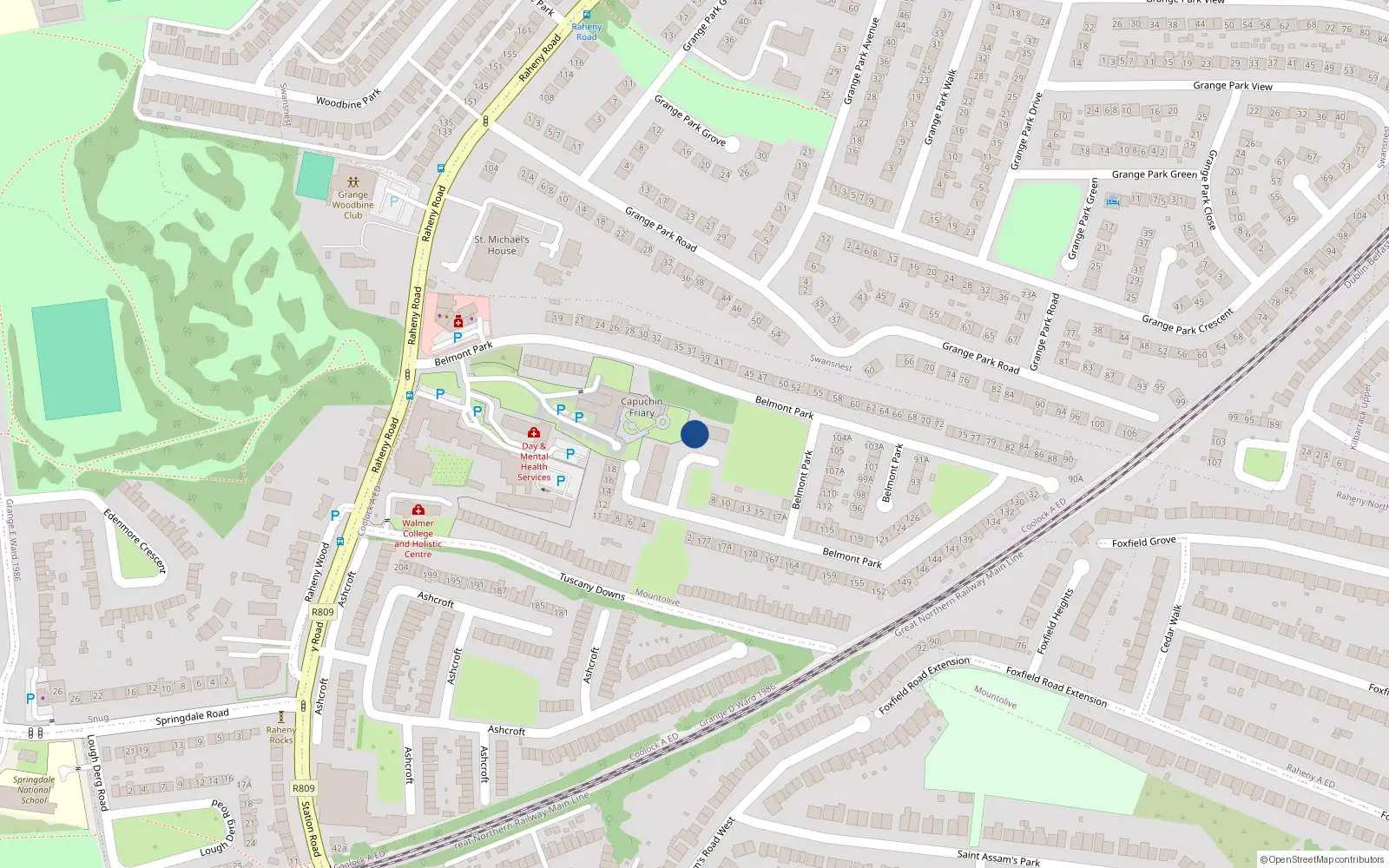 Overhead map showing the location of 43 Belmont Square, Raheny, Dublin 5