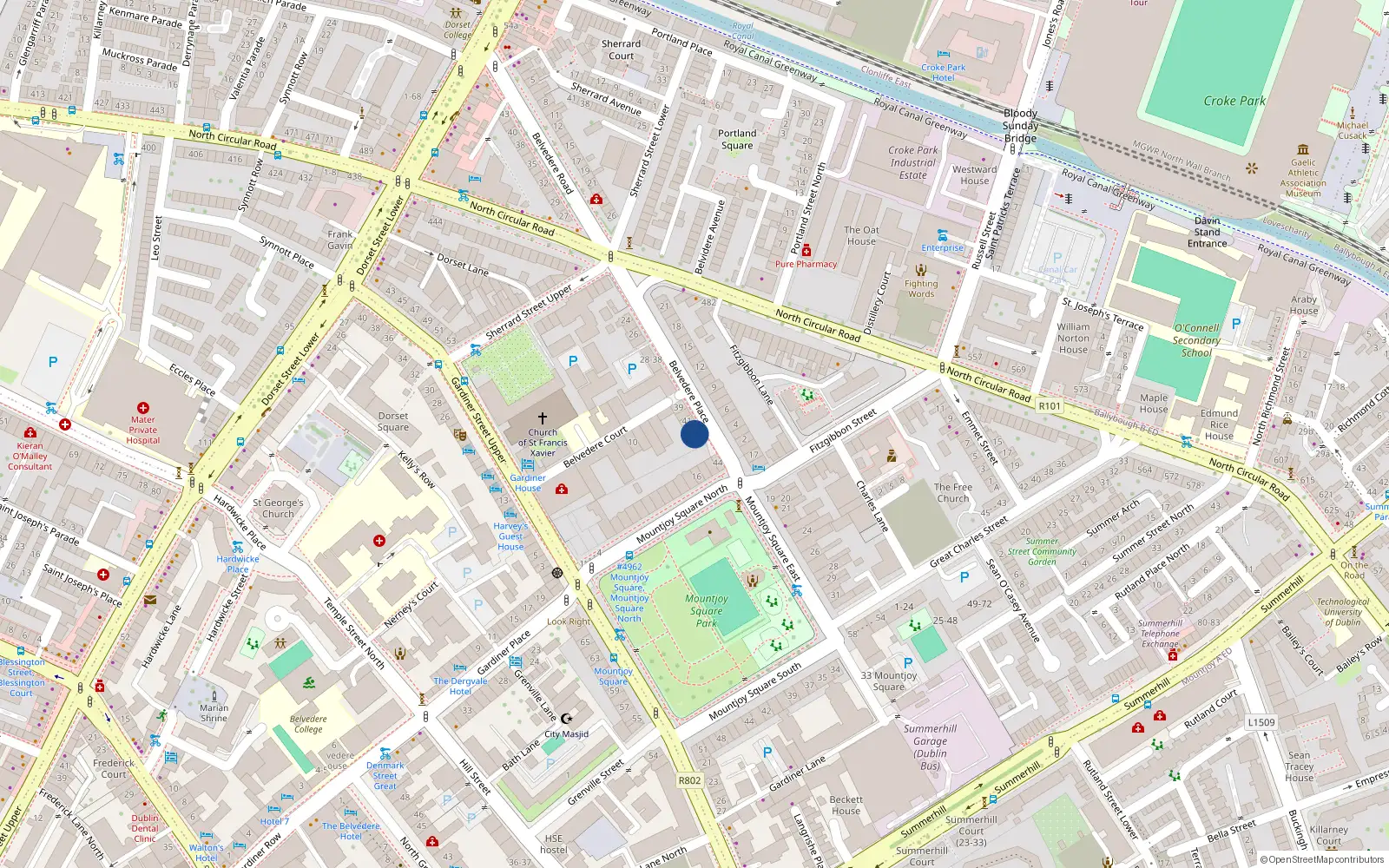 Overhead map showing the location of 43 Belvedere Place, Dublin 1