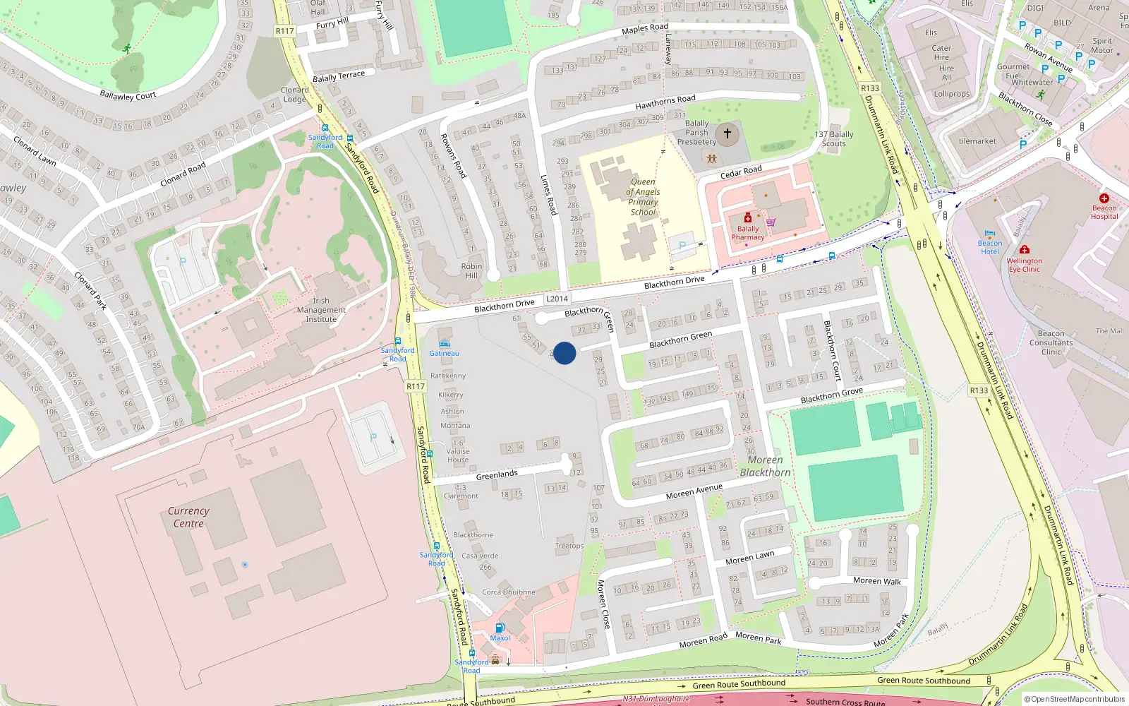 Overhead map showing the location of 43 Blackthorn Green, Dublin 16